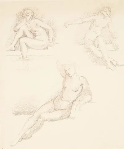 Female Nude Three Studies Of A Seated Girl