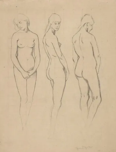 Female Nude Three Studies Of The Model