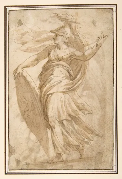 Female Standing Figure With A Helmet And A Shield Bellona
