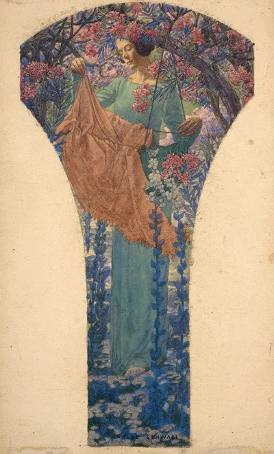 Femme Au Berceau Parmi Les Fleurs Ou La Parque