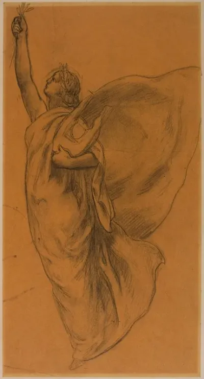 Femme Drapee Volant Tenant Une Lyre