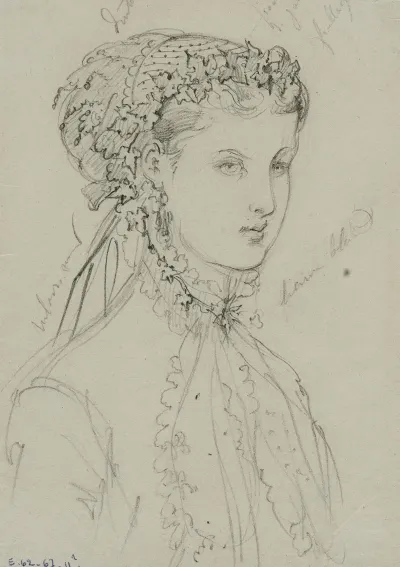 Femme En Buste De Trois Quarts Avec Coiffe De Dentelle