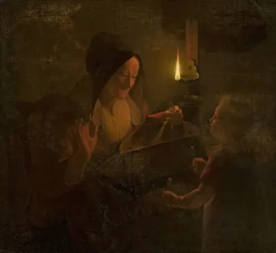 Figural Scene By Candlelight