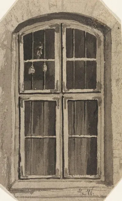 Figure Behind A Barred Window