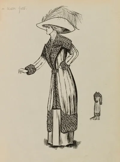 Figure De Femme De Trois Quart Portant Un Manteau Sur Robe Longue Et Un Grand Chapeau 9
