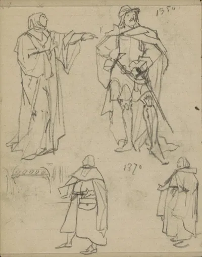 Figuren In Kostuums Uit 1350 En 1370