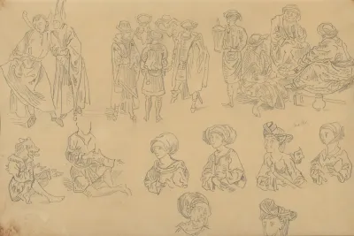 Figures In Medieval Costume Tracings From The Nuremberg Chronicle