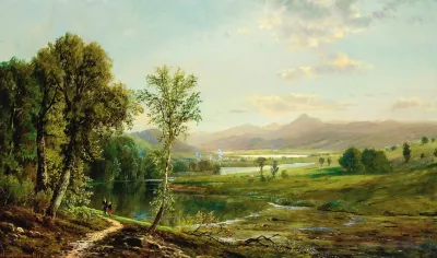 Figures Walking Along The River