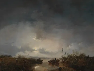 Fishermen In A Moonlit Night