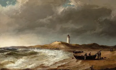 Fiskere Ved Deres Bade Pa Stranden Naer Skagen Fyr