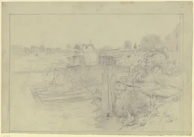Flusslandschaft Mit Ruderbootpartie Und Schleuse