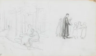 Forest Interior With Figures Children Listening To The Preacher