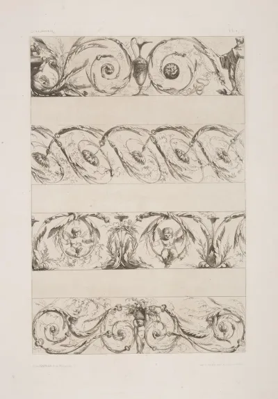Four Horizontal Designs Of Vegetal Shapes And Cherubs