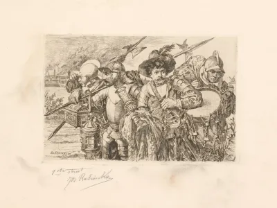 Four Men In Armor Flee From A Burning City With Treasures