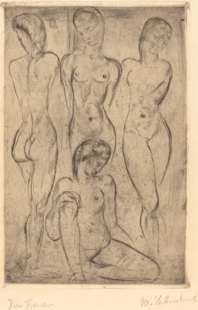 Four Women Three Standing One Sitting Vierfrauen Drei Stehend Eine Sitzend