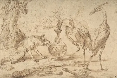 Fox With Two Herons