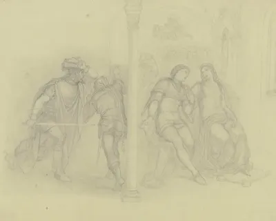 Francesca Da Rimini Mit Ihrem Geliebten Paolo Malatesta Von Links Nahert Sich Ihr Ehemann Giovanni Malatesta Mit Gezogenem Schwert