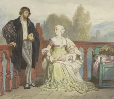 Francesca Di Rimini En Paolo Di Polenta Met Kind Op Een Balkon