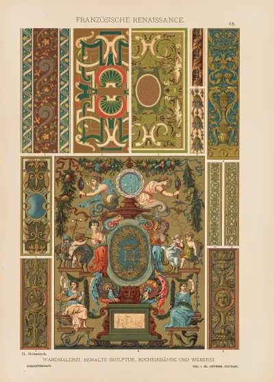 Franzosische Renaissance Wandmalerei Bemalte Skulptur Bucheinbande Und Weberei
