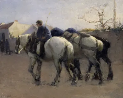 French Village Street With Horses
