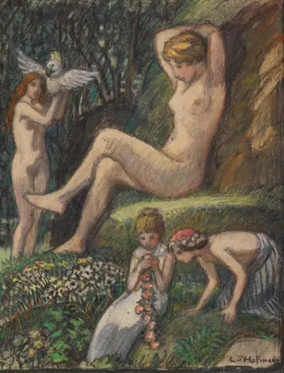 Fruhlingsidylle Mit Badender Und Blumenkindern