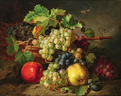 Fruit Still Life With Grapes Apples And Daisies