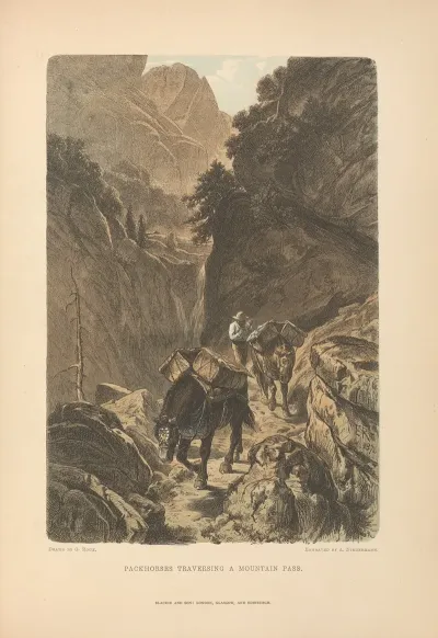 G roux Packhorses traversing a mountain pass