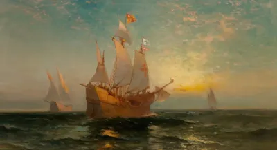 Galleon At Sunset