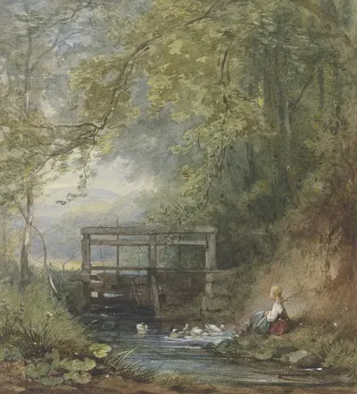 Gansehirtin An Einer Schleuse