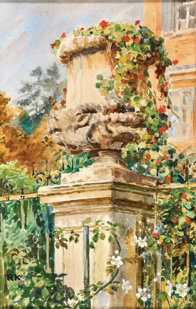 Garden Fence With Stone Vase