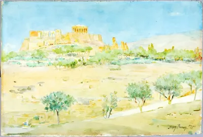 General View Of The Acropolis At Sunset