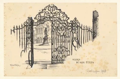 Gezicht Door Het Hek Van Het Westfries Museum Op De Roode Steen Of Kaasmarkt
