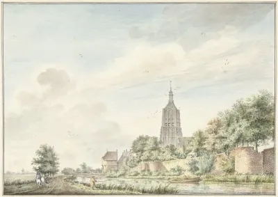 Gezicht Op Asperen Met De Stadsmuren En De Kerktoren