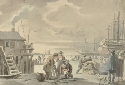 Gezicht Op De Bevroren Merwede Bij Moerdijk