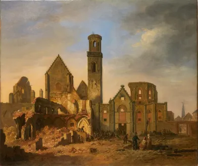Gezicht Op De St Michielsabdij Na De Brand Van 27 Oktober 1830