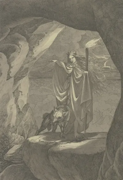 Goddess With Wolf