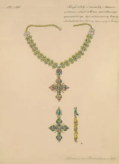 Gold Cross With Enamel And Gemstones From 17th18th Century Georgian National Costume From The Collection Of Gen Permikin In 1924