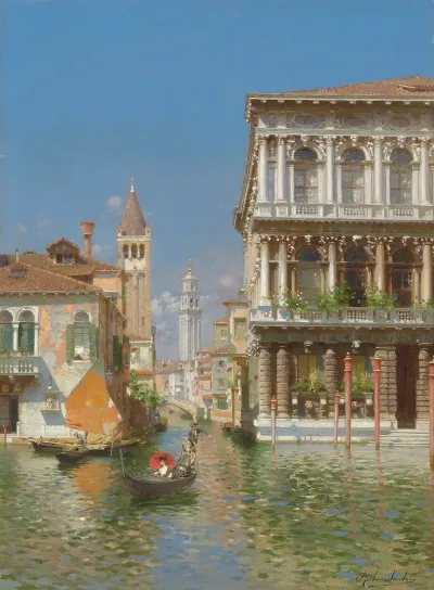 Gondola On The Grand Canal Near Ca Rezzonico Venice