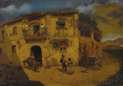 Granada Street Scene With Donkey And Chickens