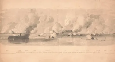 Grand Attack Of The Federal Ironclads Lead By Admiral Dupont Upon Fort Sumter And The Other Defenses Of Charleston Harbor S C April 7 1863