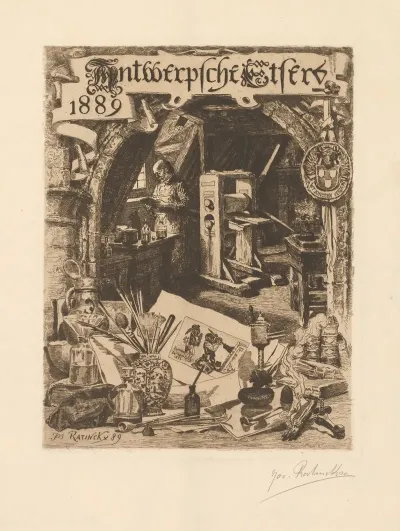 Graphic Artist In His Workshop With Various Graphic Attributes In The Foreground