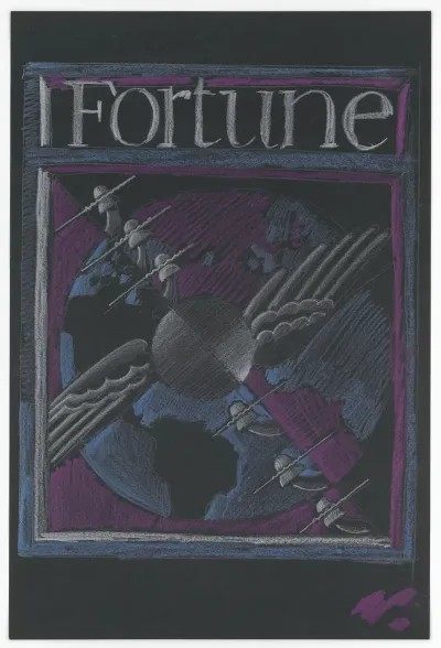 Graphic Designs For Fortune Magazine Study For Cover With Telephone Lines And Wings Over The Globe