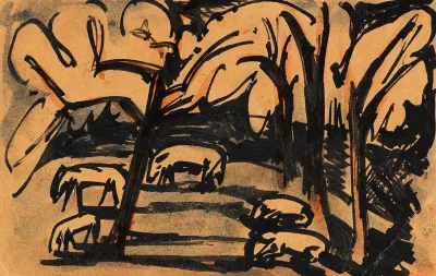 Grazing Animals Under Trees