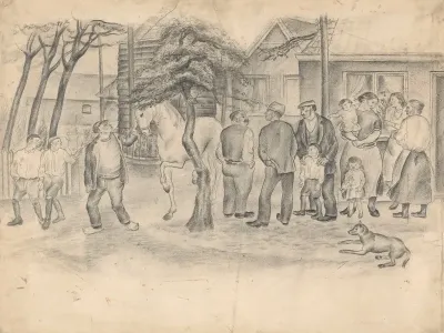 Groepjes Mannen En Vrouwen Bij Een Boerderij