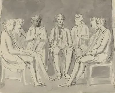Group Of Men Seated In A Circle Recto