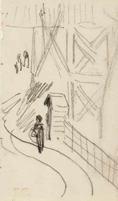 Guerite Au Bord Dune Rue Devant Une Tour Avec Un Personnage En Faction