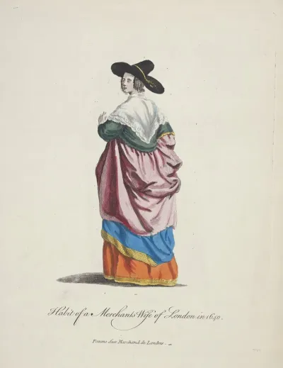 Habit Of A Merchants Wife Of London In 1640 Femme Dun Marchand De Londres
