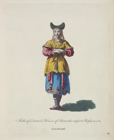 Habit Of A Tartarian Woman Of Schouvache Subject To Russia In 1768 Femme Schouvache