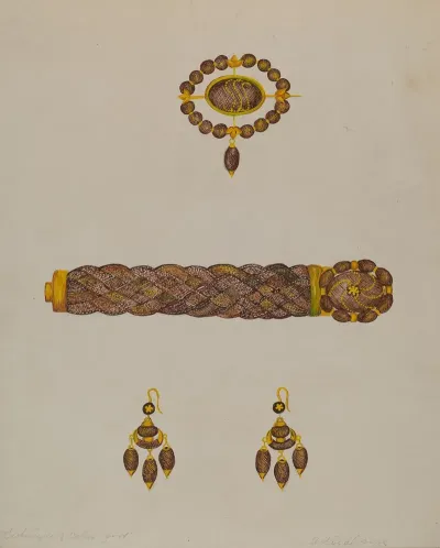 Hair Bracelet Earrings And Brooch