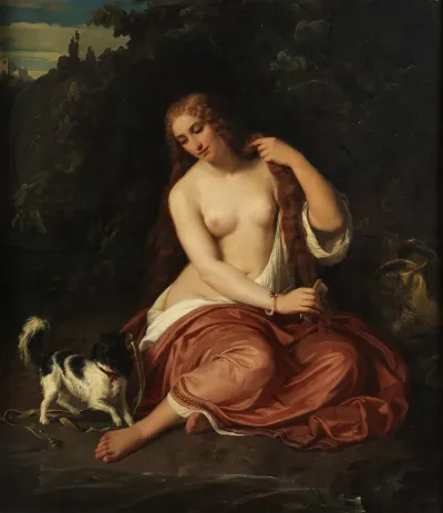 Halbakt Eines Jungen Madchen Mit Hund